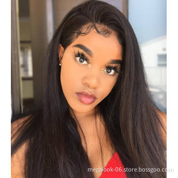 Megalook Free Shipping 16 Inch Indian Virgin Human Hair Wigs,Brazilian Straight  4X4  Lace Closure Wig For Black Women